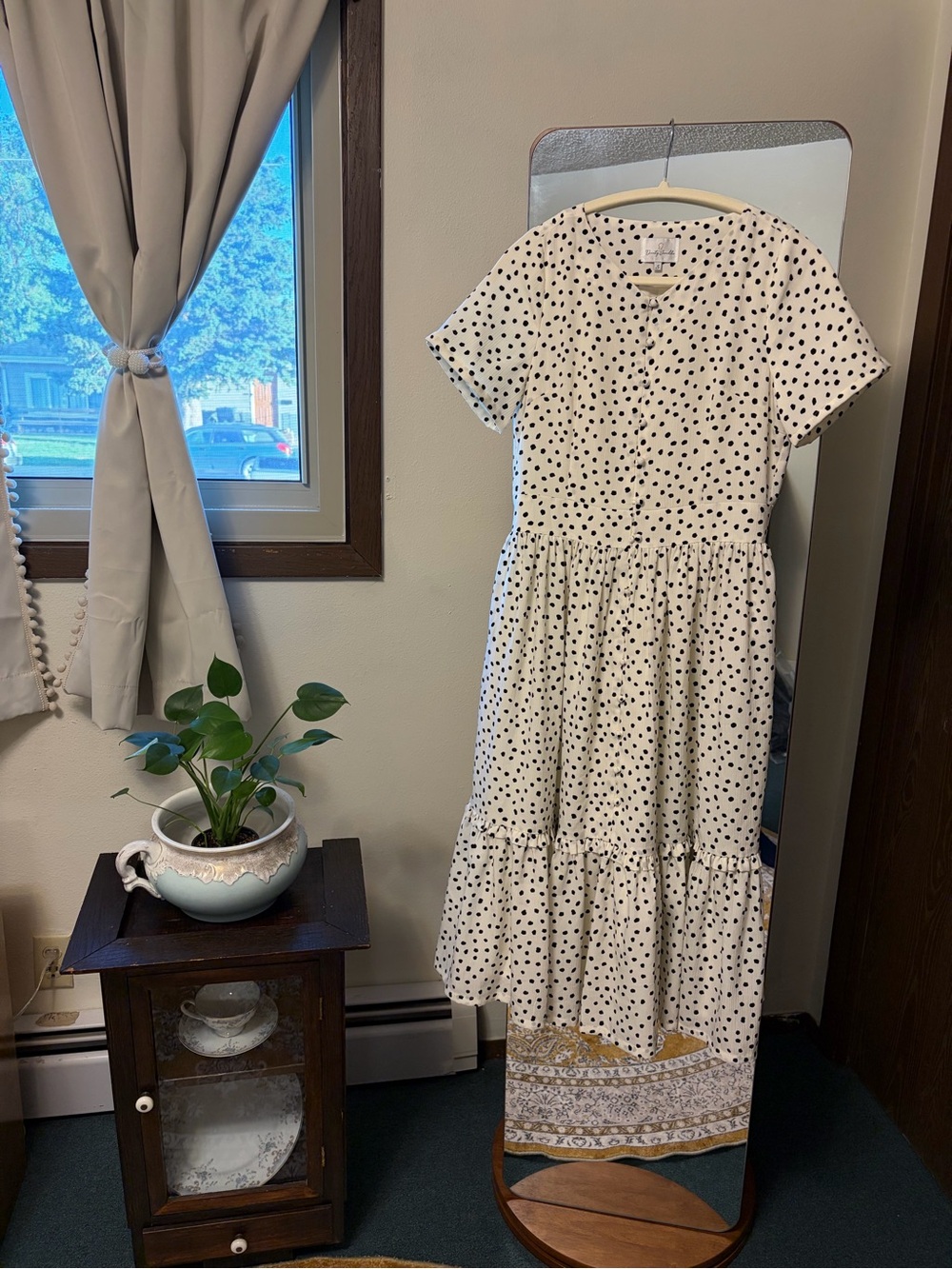 Dainty Jewells White Midi Dress with Black Polka Dots